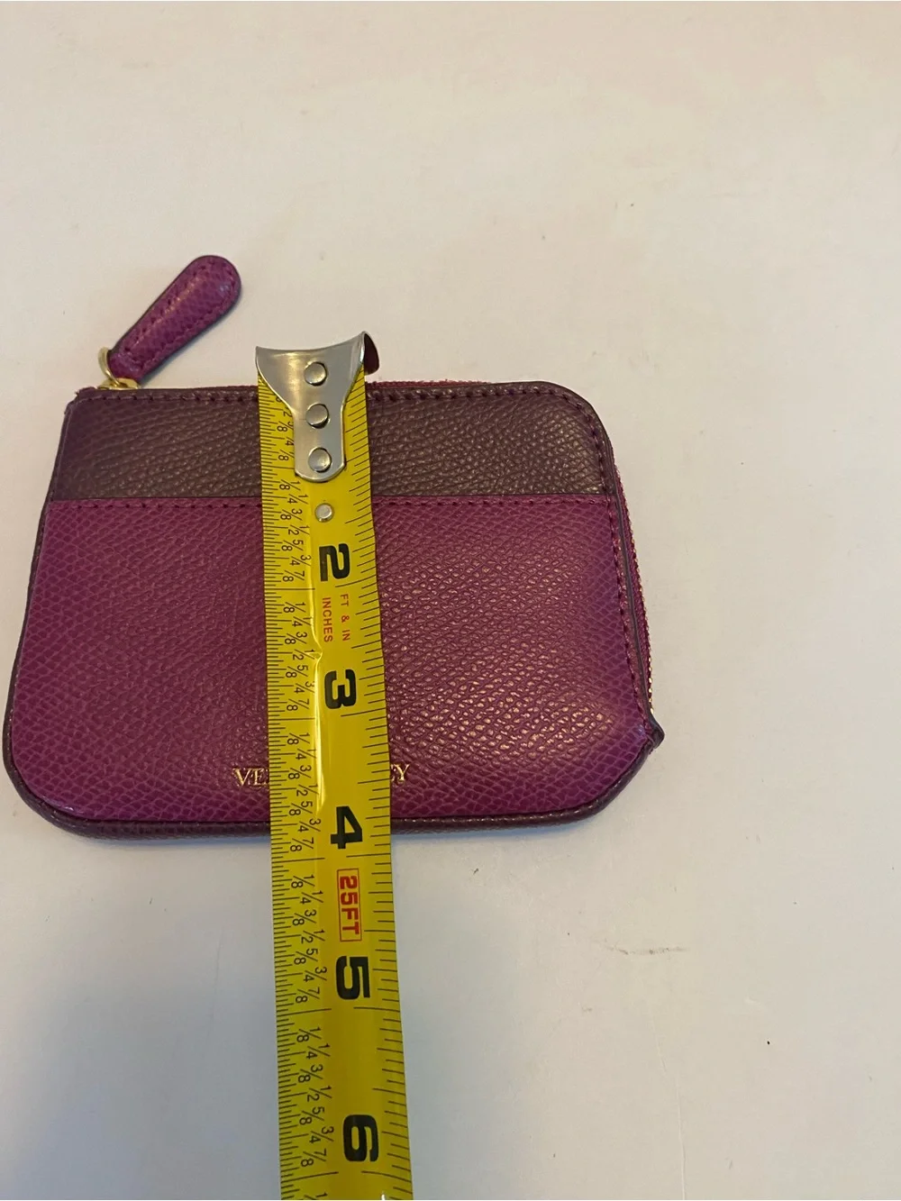 Vera Bradley Zip Card Pouch Leather Fuchsia Purple/ Plum Small Wallet NWT